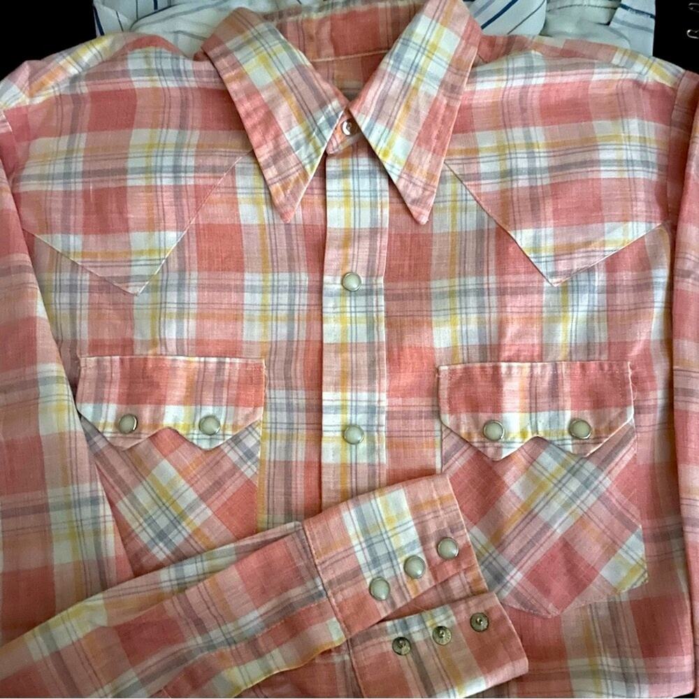 60s Pink plaid Western Cowboy shirt